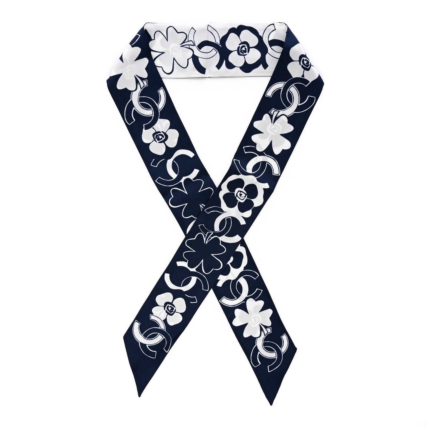 Silk Clover CC Slim Bandeau Scarf Navy White