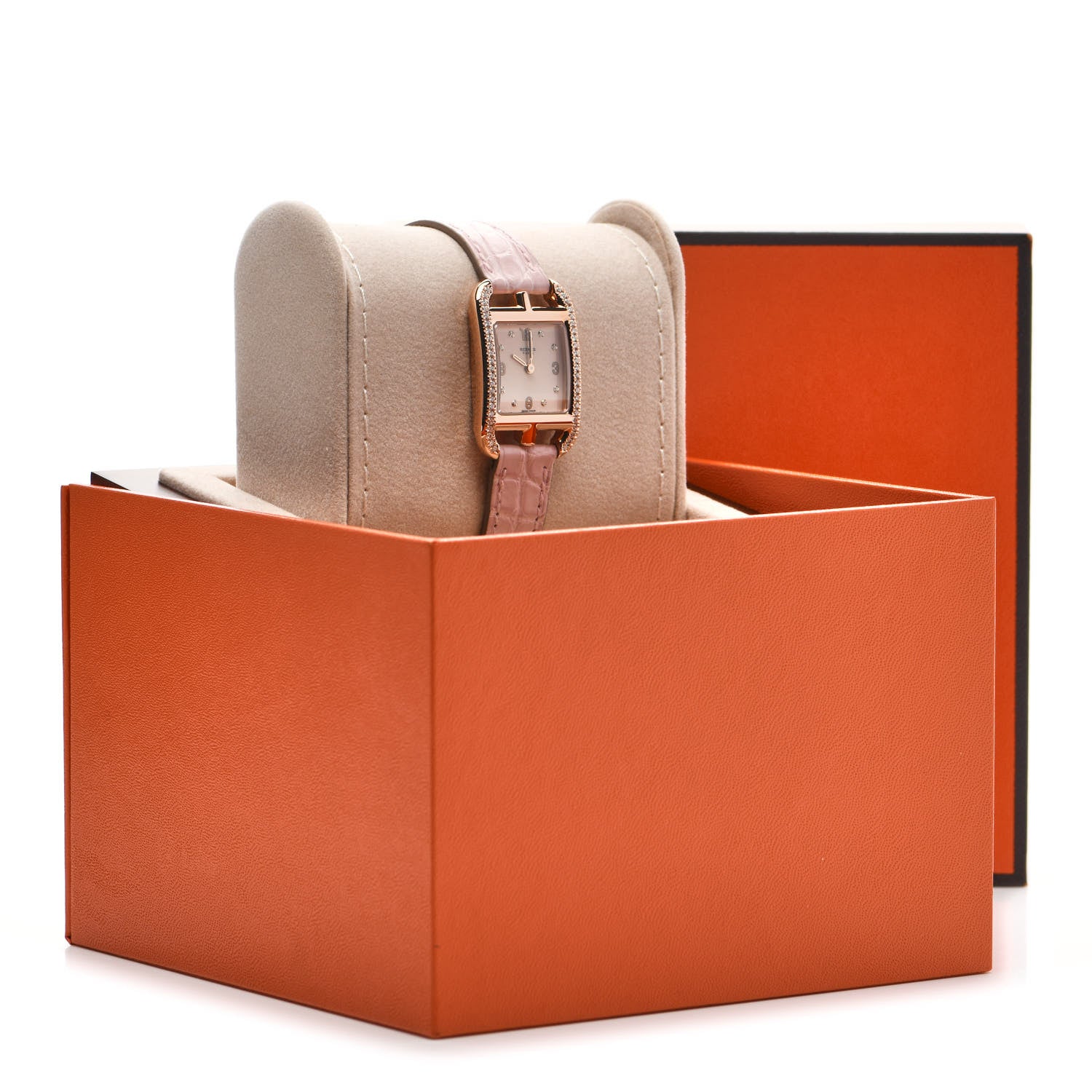 Hermes 18K Rose Gold Alligator Diamond Bezel Mother of Pearl 23mm Cape Cod Quartz Watch Rose Pale 5 of 5