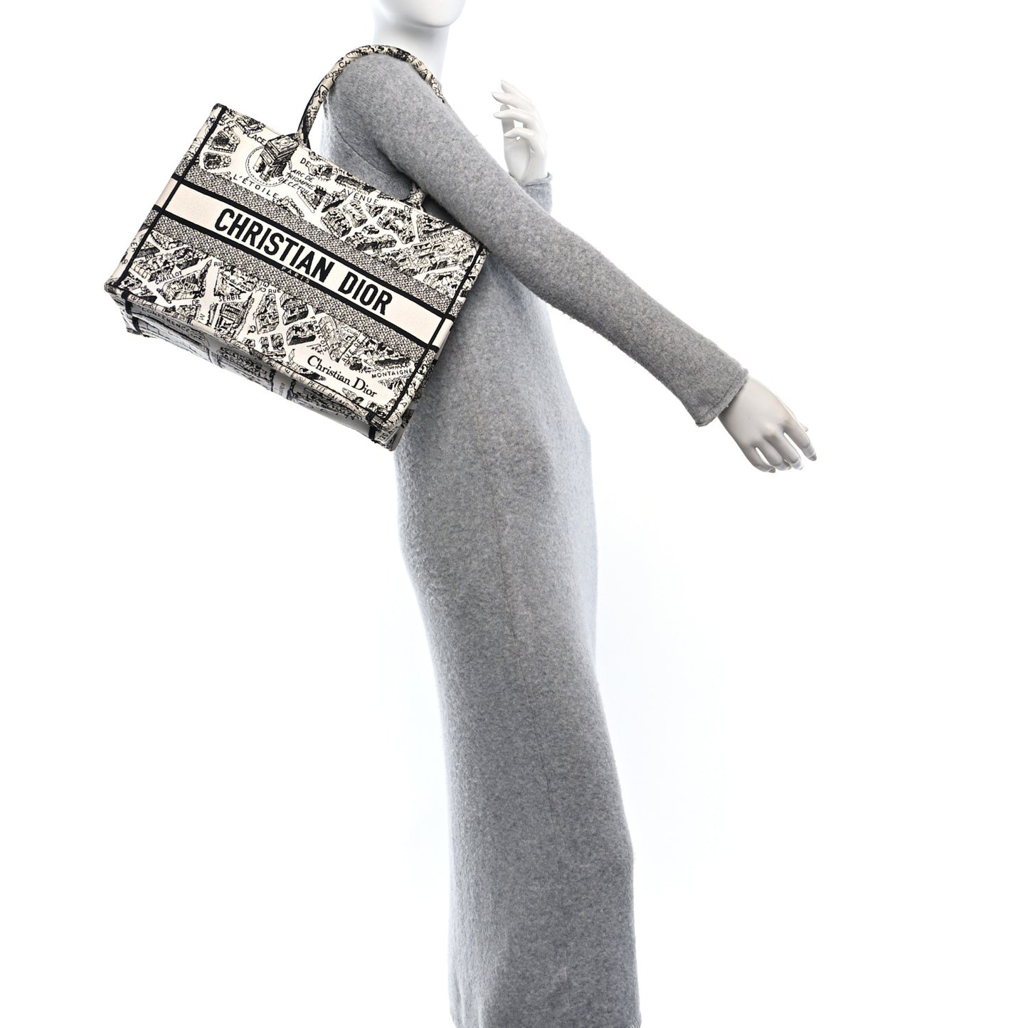 Canvas Embroidered Medium Plan De Paris Book Tote White Black