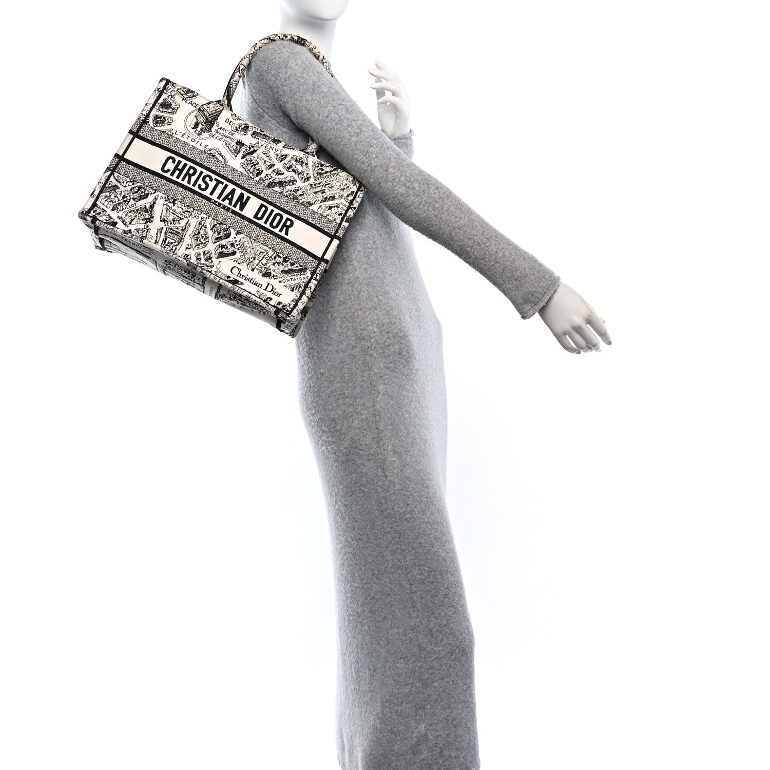 Christian Dior Canvas Embroidered Medium Plan De Paris Book Tote White Black 3 of 12