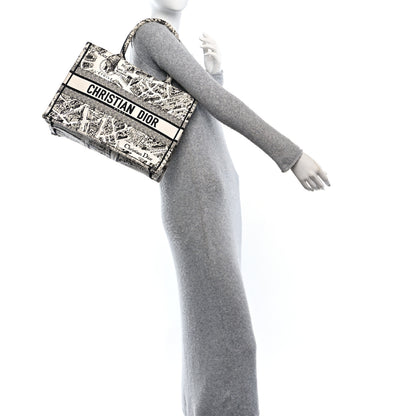 Christian Dior Canvas Embroidered Medium Plan De Paris Book Tote White Black 3 of 12