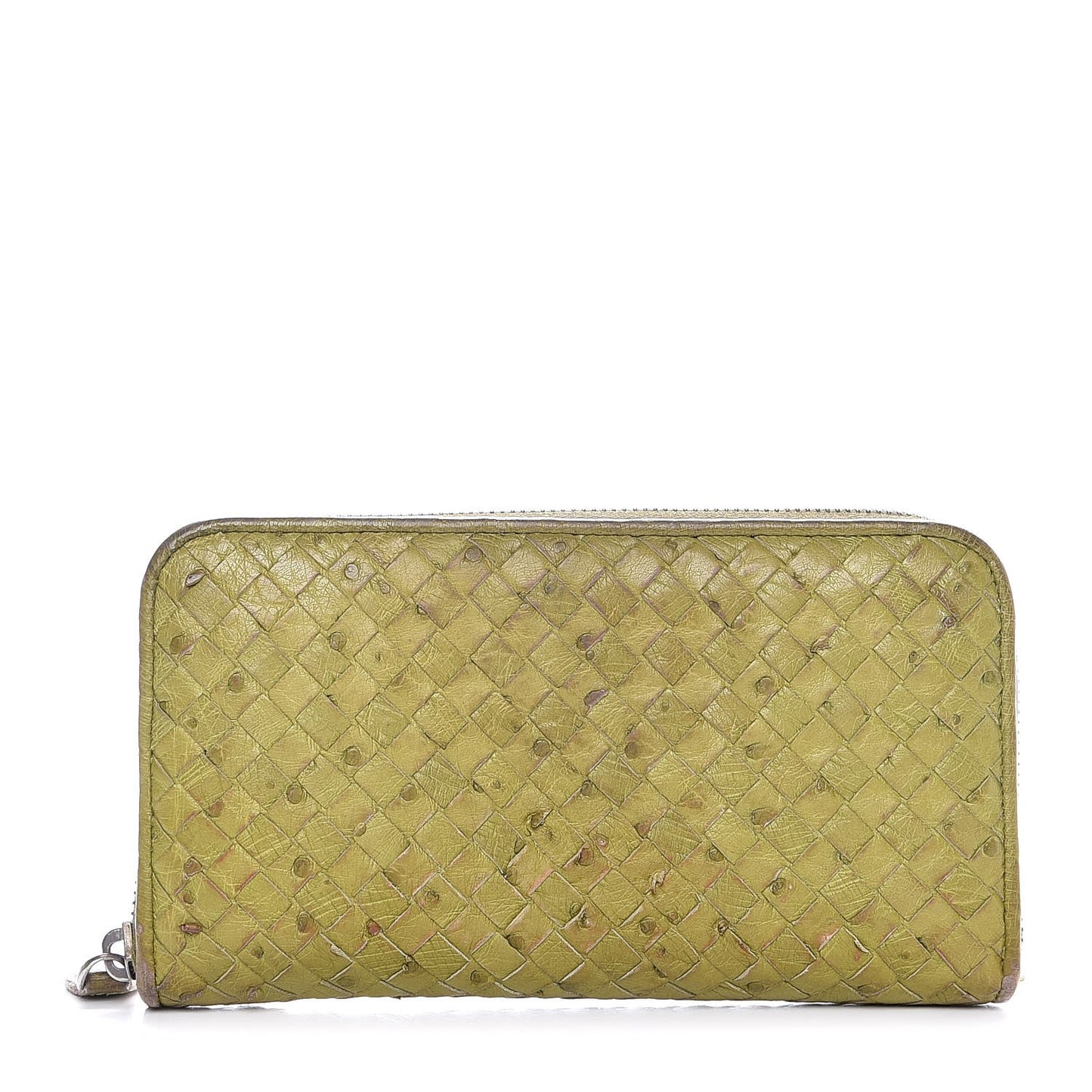 Ostrich Intrecciato Zip Around Wallet Green