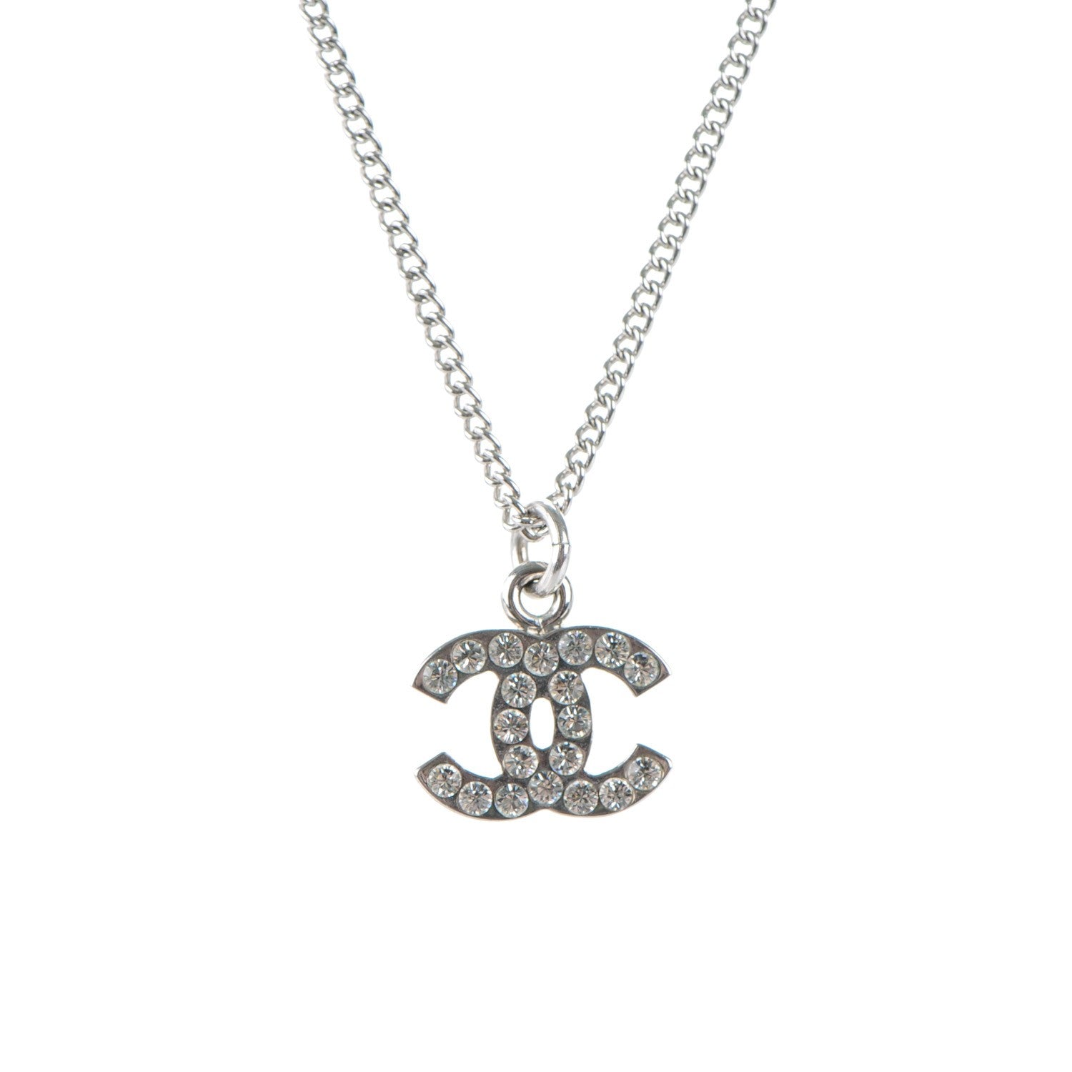 Chanel Crystal Timeless CC Necklace Silver 3 of 4