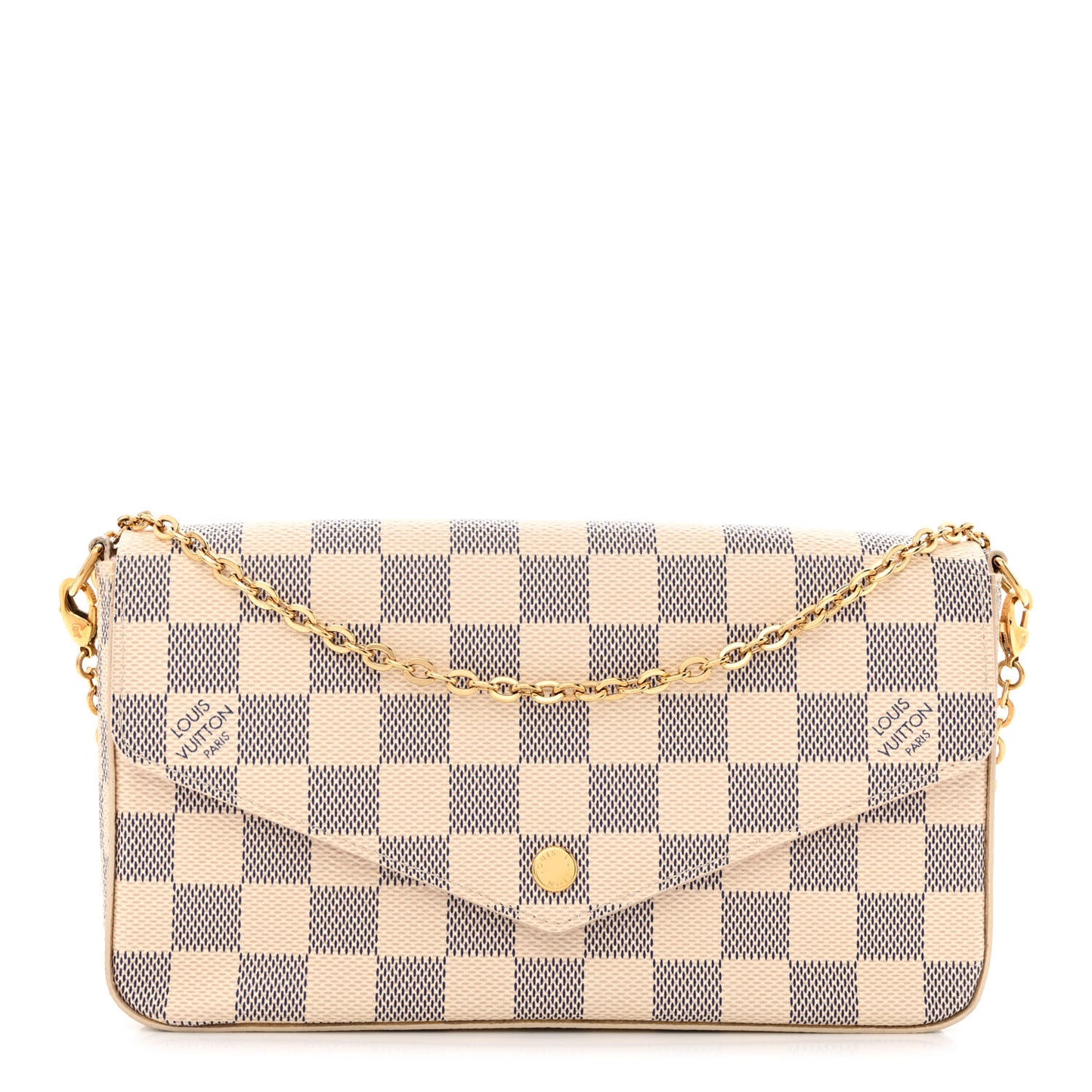 Damier Azur Pochette Felicie Chain Wallet Rose Ballerine