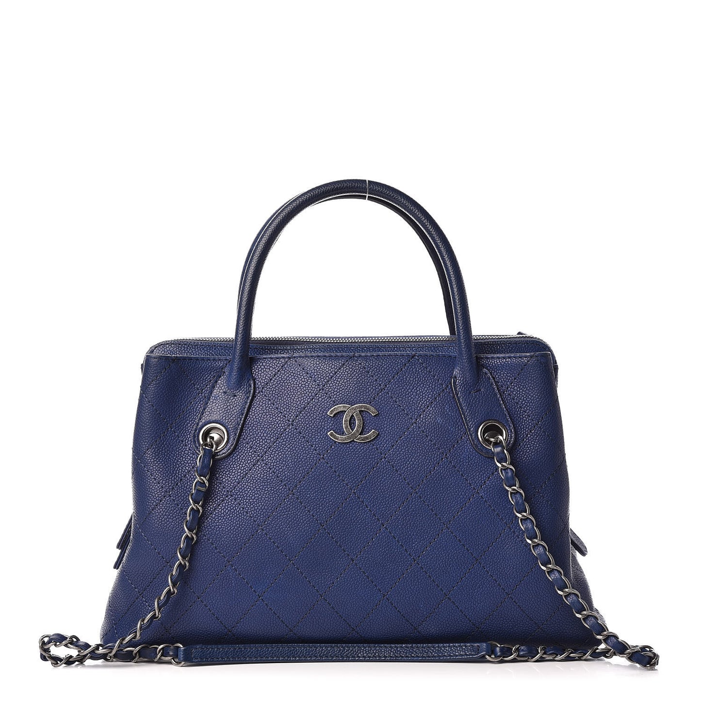 Grained Vegetal Calfskin Small Urban Shopping Tote Navy
