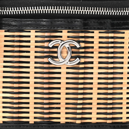 Chanel Calfskin Raffia Small Vanity Case Bag Black Beige 8 of 10