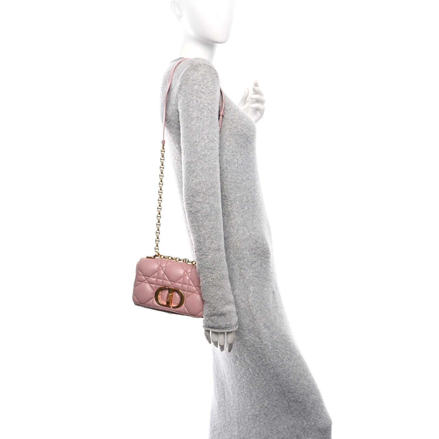 Lambskin Macrocannage Small Dior Caro Bag Pink