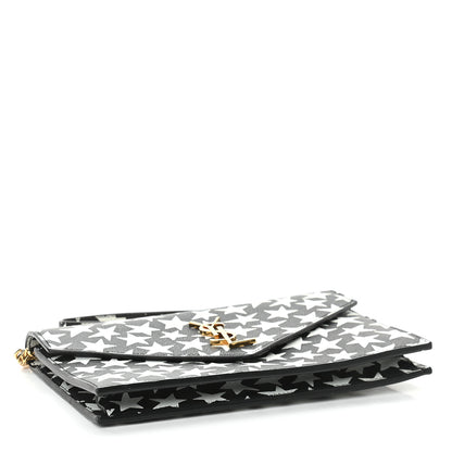 Saint Laurent Lambskin Star Print Monogram Envelope Chain Wallet Black White 3 of 8