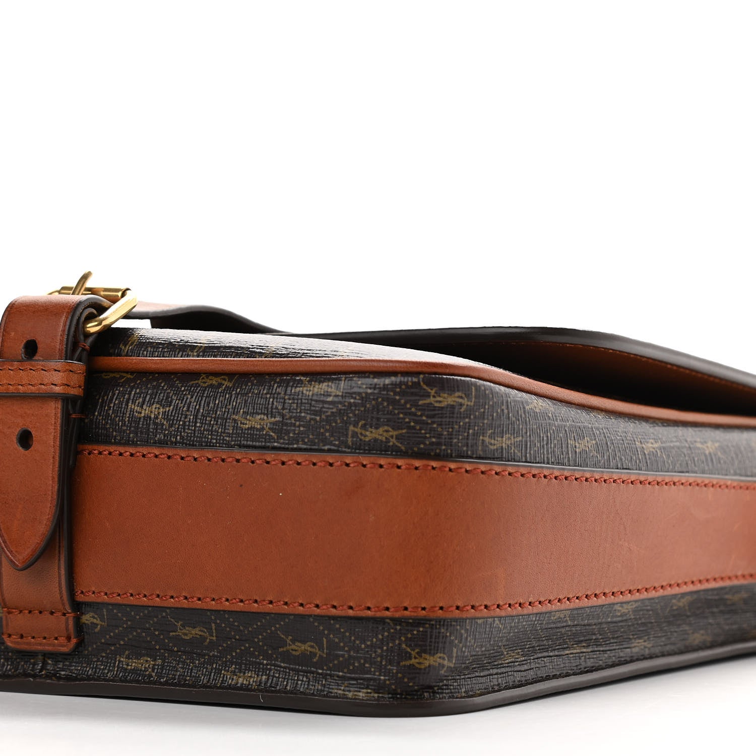 Saint Laurent Canvas Smooth Calfskin Le Monogramme Medium Buckle Satchel Chestnut 10 of 12