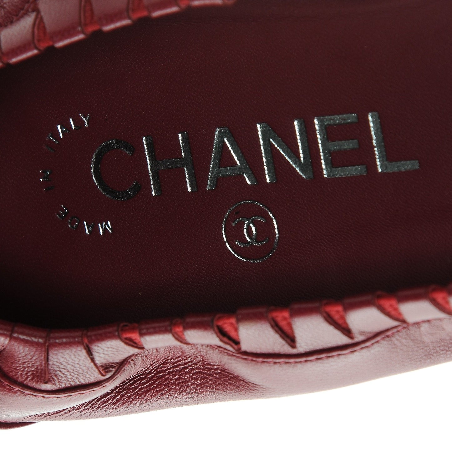 Lambskin CC Elastic Cap Toe Ballerina Flats 36 Red