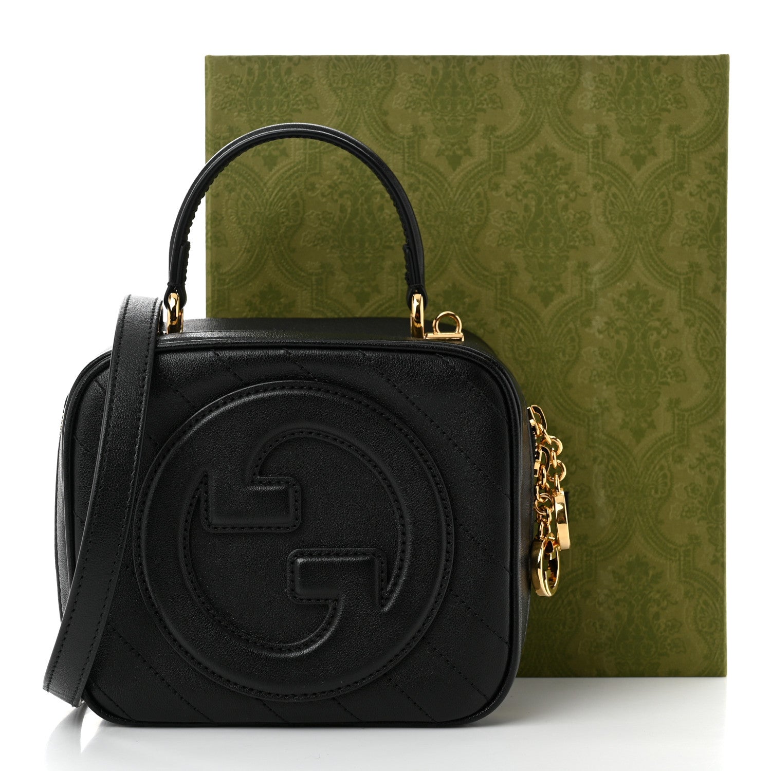 Gucci Sakai Be Green Calfskin Diagonal Stitched Blondie Top Handle Bag Black 11 of 11