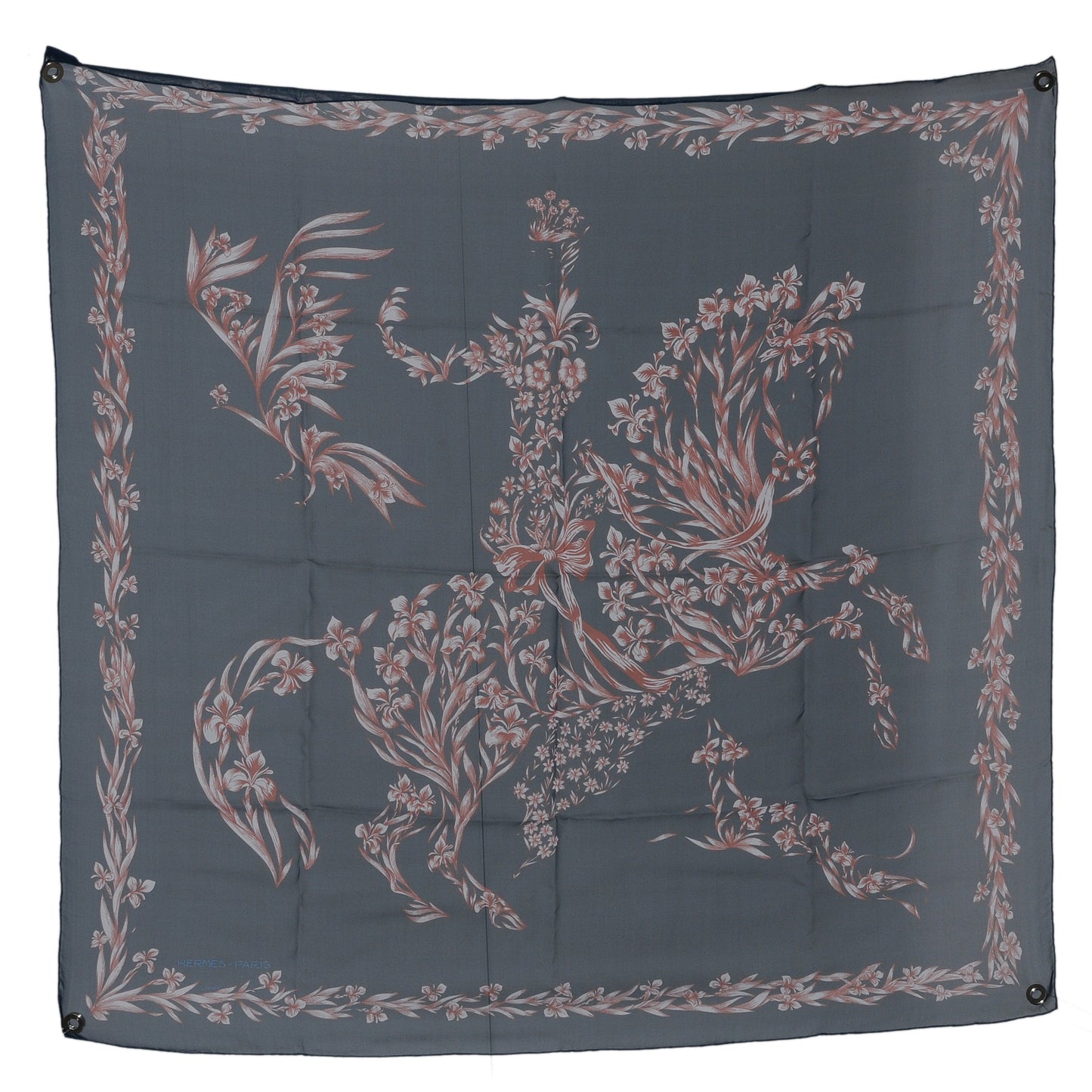 Silk Mousseline Cheval Fleuri Scarf 90