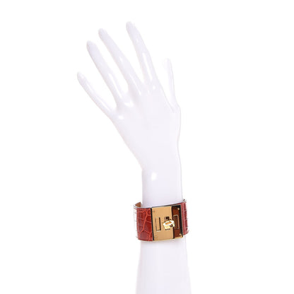 Hermes Shiny Alligator Kelly Dog Cuff Geranium 2 of 10