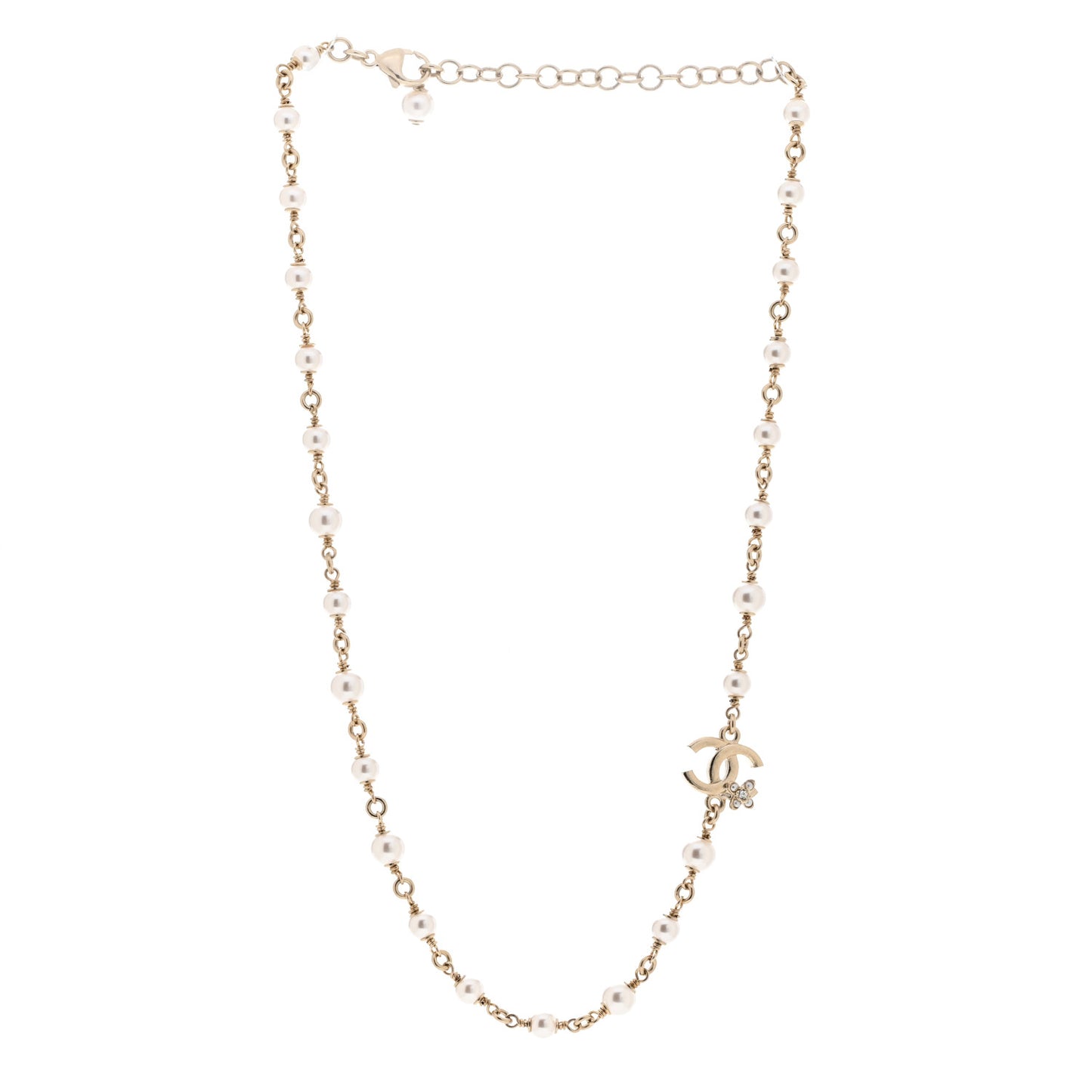 Crystal Pearl CC Necklace Gold