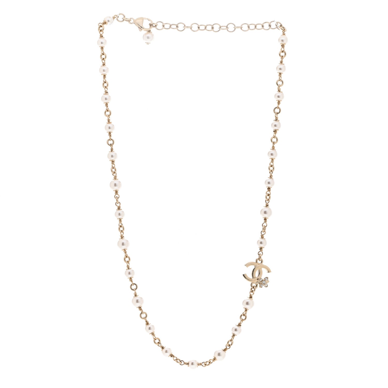 Chanel Crystal Pearl CC Necklace Gold 3 of 5
