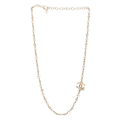 Chanel Crystal Pearl CC Necklace Gold 3 of 5