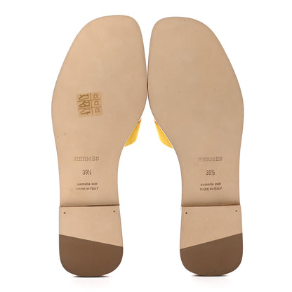 Hermes Suede Goatskin Oran Sandals 39.5 Jaune Sable 5 of 9