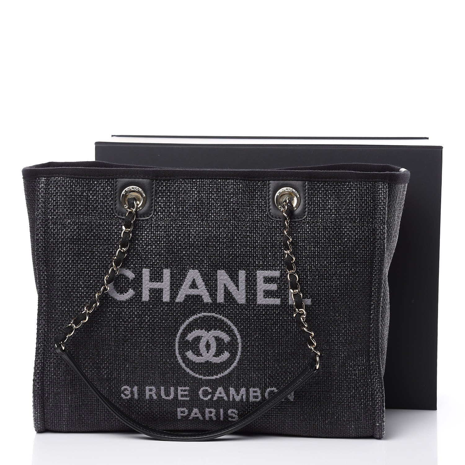 Chanel Woven Straw Raffia Small Deauville Tote Black 13 of 13