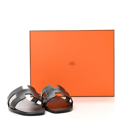 Hermes Box Calfskin Oran Sandals 35.5 Black 10 of 10