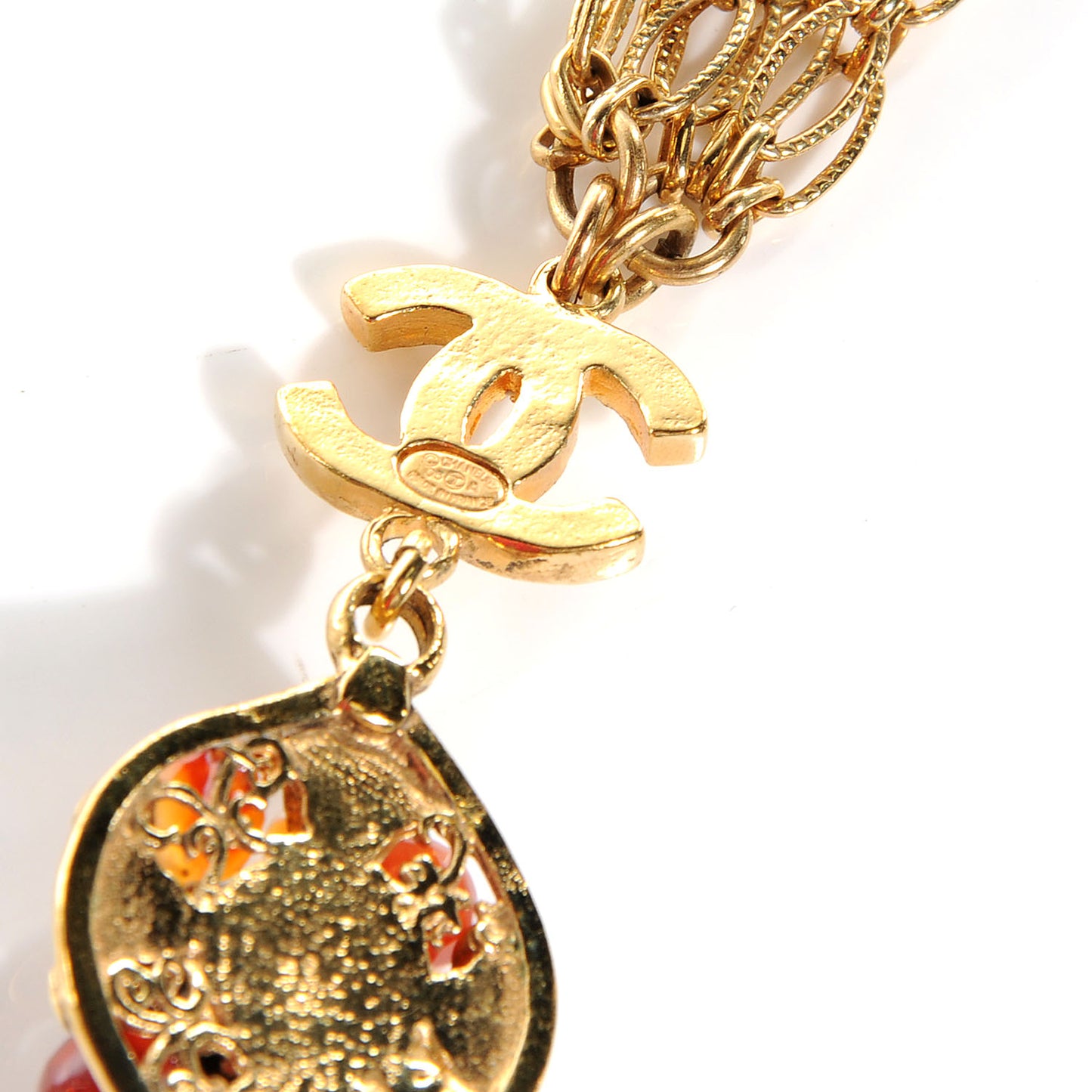 Jeweled Pearl CC Logo Drop Necklace Gold
