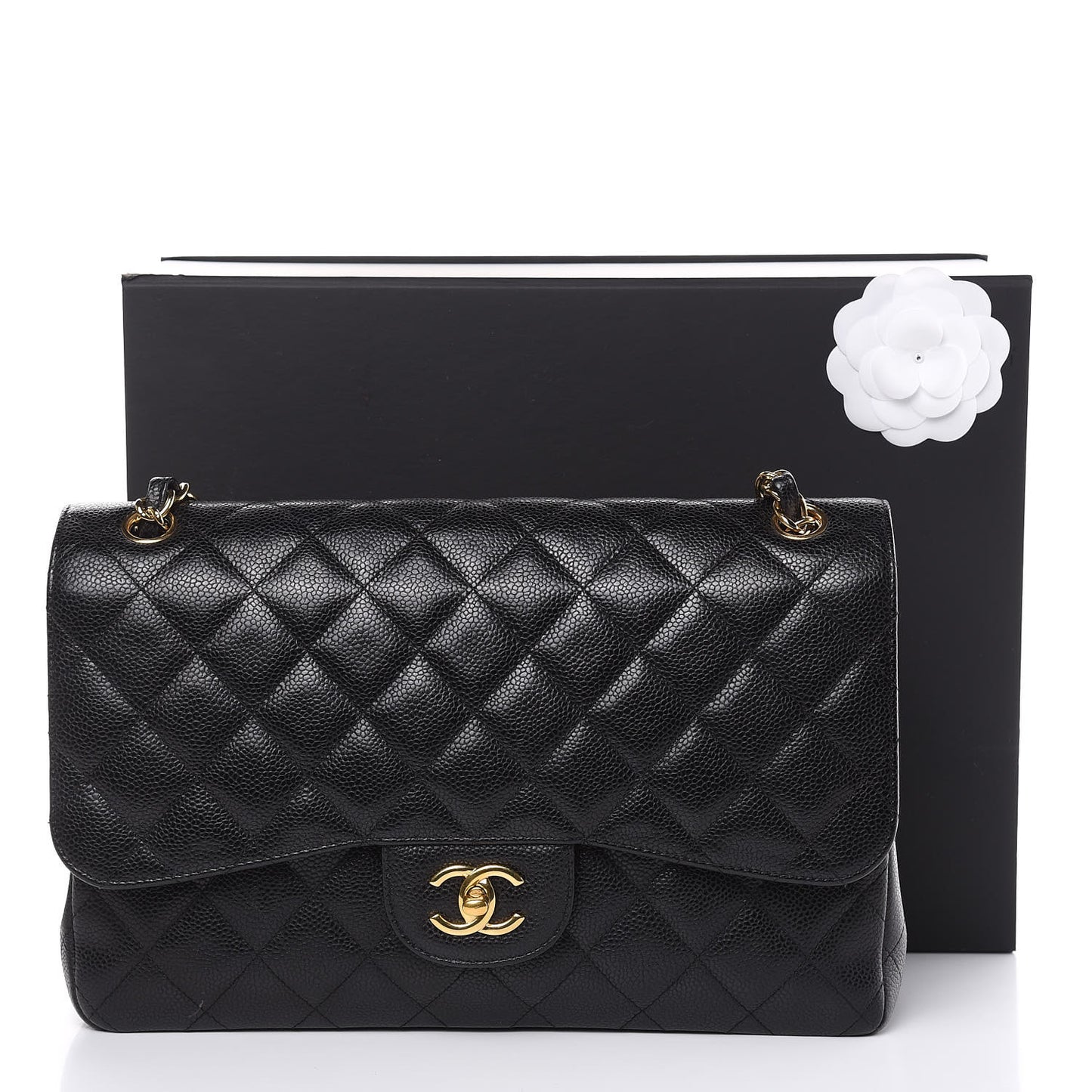 Caviar Quilted Jumbo Double Flap Black