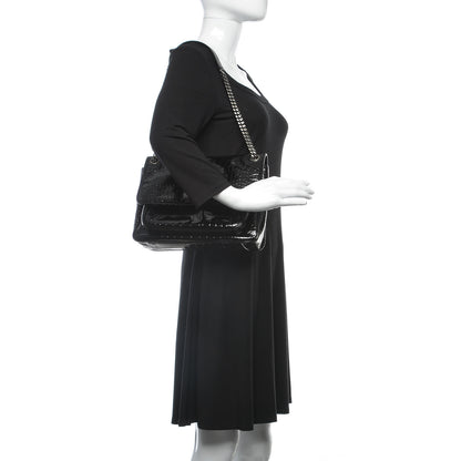 Saint Laurent Patent Crocodile Embossed Lambskin Monogram Medium Niki Chain Satchel Black 2 of 9