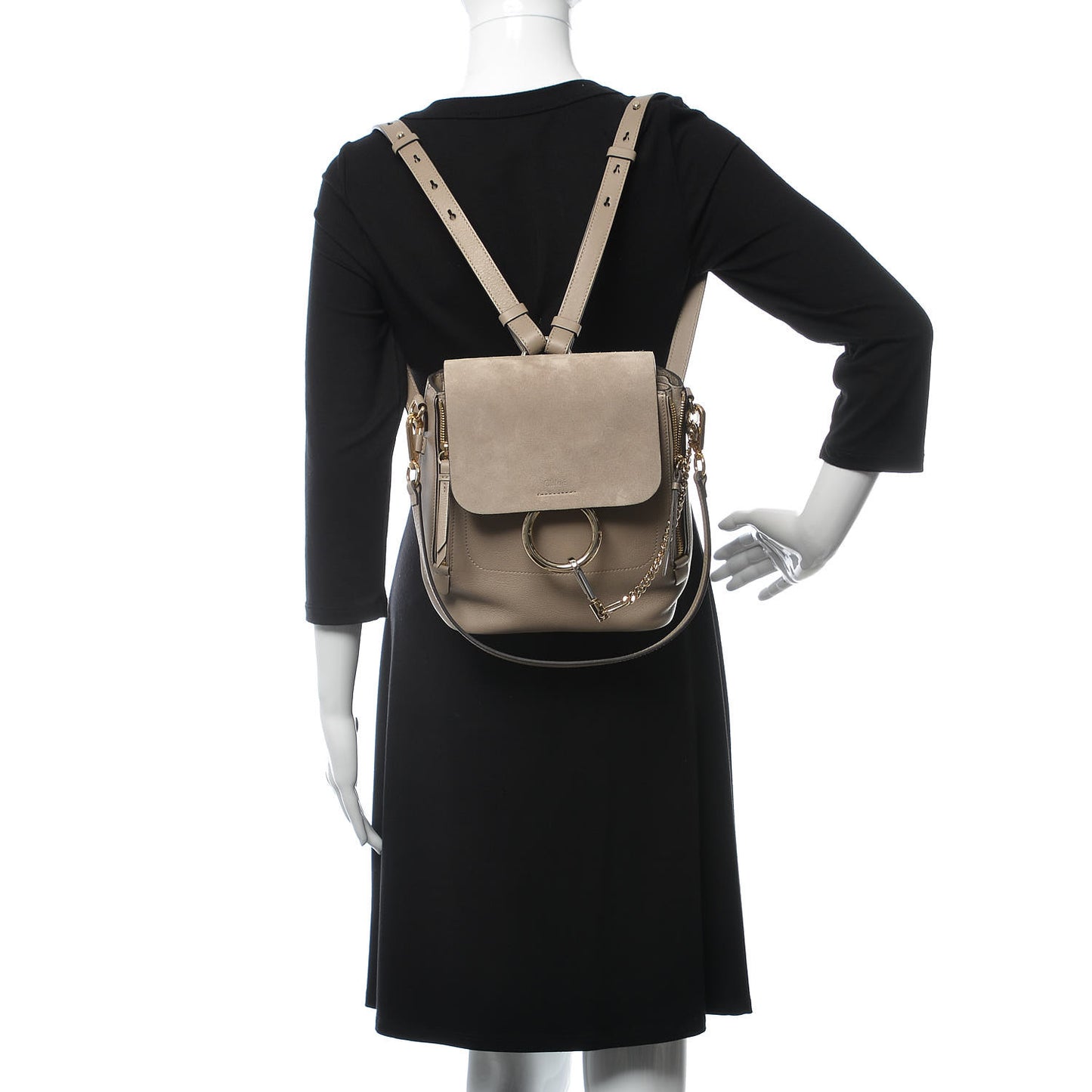 Suede Calfskin Small Faye Backpack Motty Grey