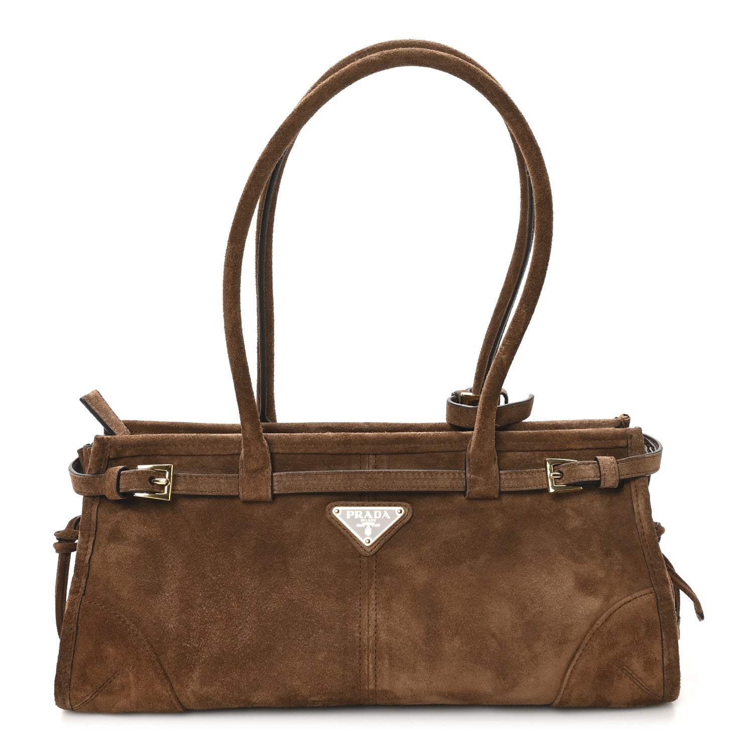 Prada Suede Triangle Medium Bonnie Shoulder Bag Cacao 1 of 8