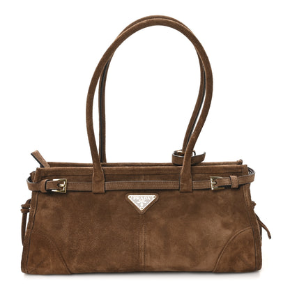Prada Suede Triangle Medium Bonnie Shoulder Bag Cacao 1 of 8