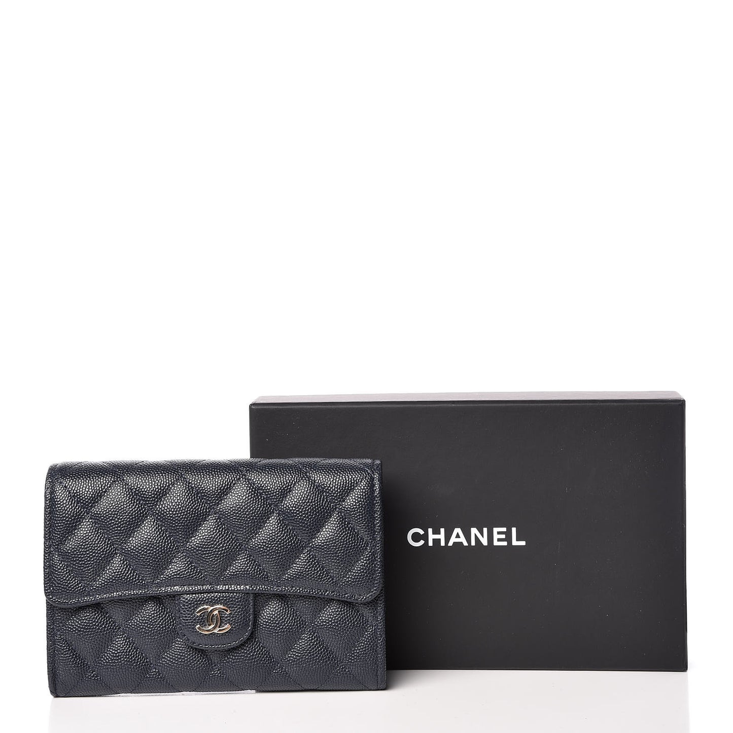 Caviar Quilted Medium Flap Wallet Navy