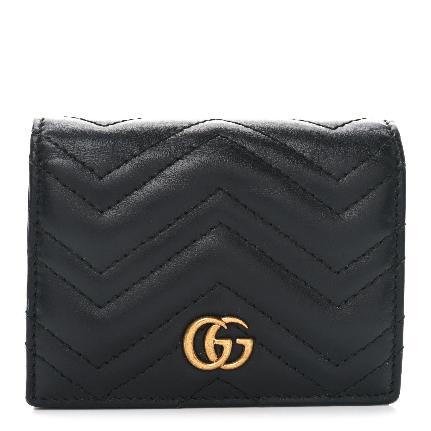 Gucci Calfskin Matelasse GG Marmont Card Case Wallet Black 1 of 9