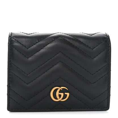 Gucci Calfskin Matelasse GG Marmont Card Case Wallet Black 1 of 9