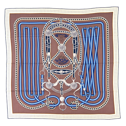 Hermes Silk Cashmere Grand Tralala Shawl 140 Brown Blue 1 of 5