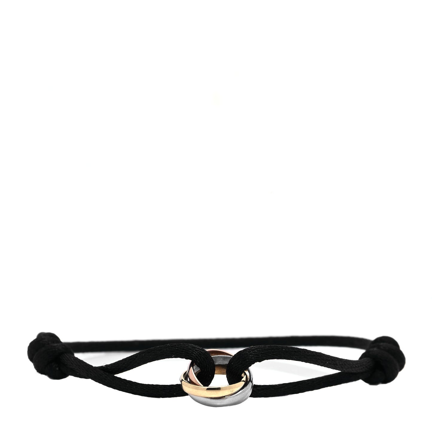18K Pink Yellow White Gold Trinity Adjustable Cord Bracelet Black