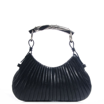 Saint Laurent Pleated Lambskin Small Mombasa Horn Hobo Black 1 of 8