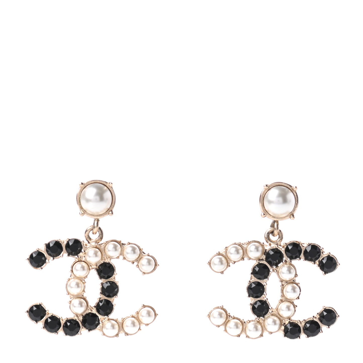 Crystal Pearl Dazzling Domino CC Drop Earrings Gold Black