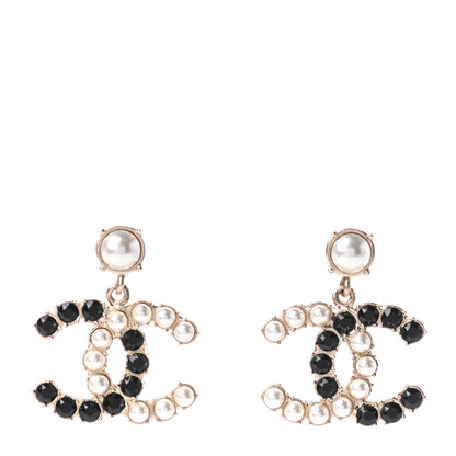 Chanel Crystal Pearl Dazzling Domino CC Drop Earrings Gold Black 1 of 5