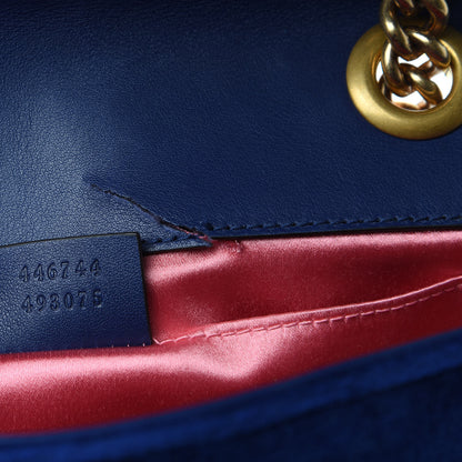 Gucci Velvet Matelasse Embroidered Mini GG Marmont Shoulder Bag Cobalt Blue 10 of 13