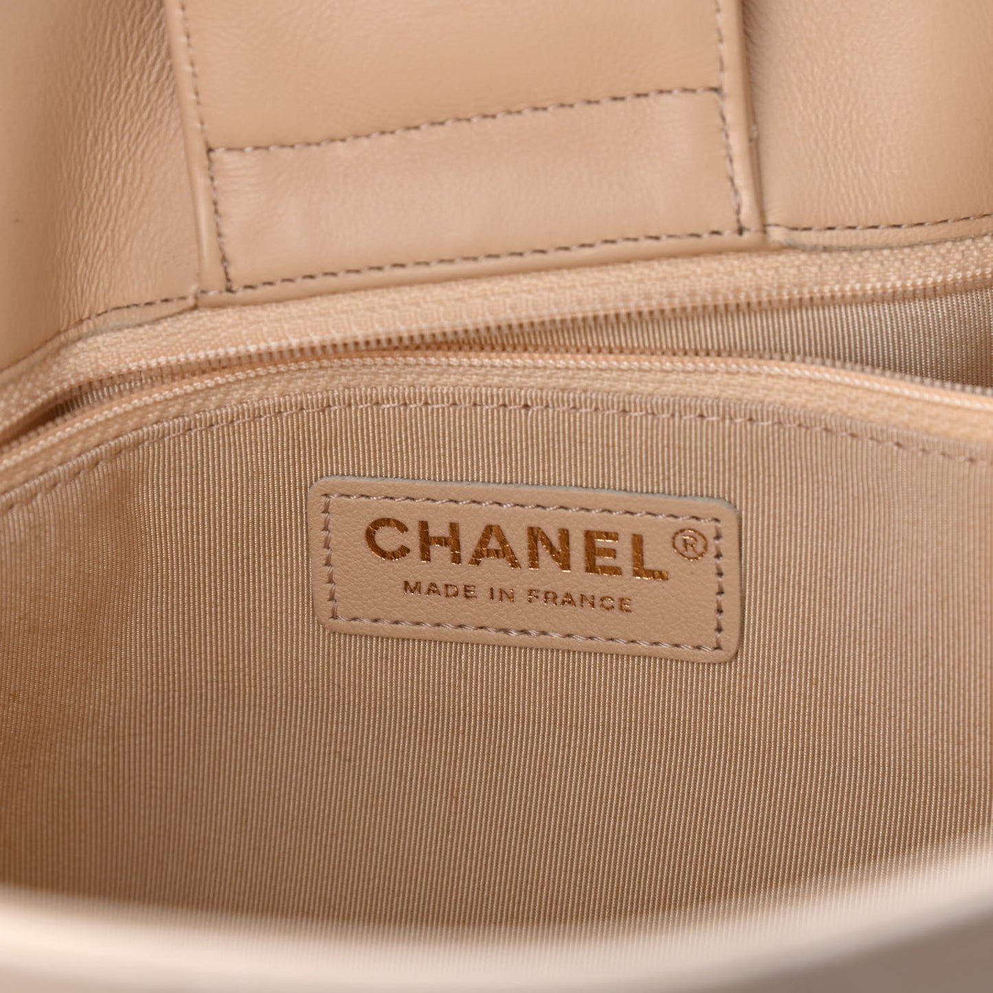 Calfskin Quilted Large CC Shopping Tote Beige