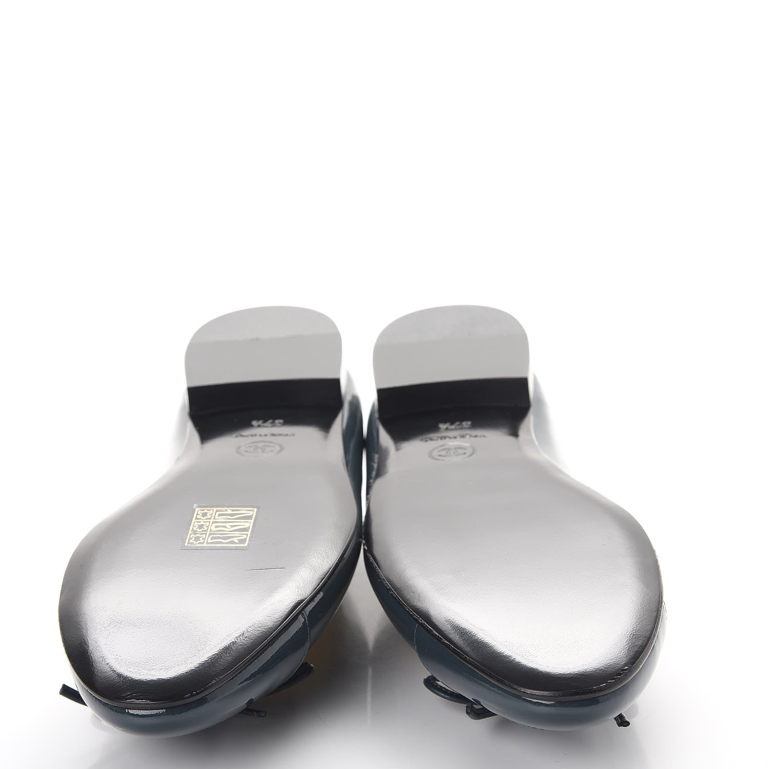 Chanel Patent CC Cap Toe Ballerina Flats 37.5 Dark Blue 5 of 10