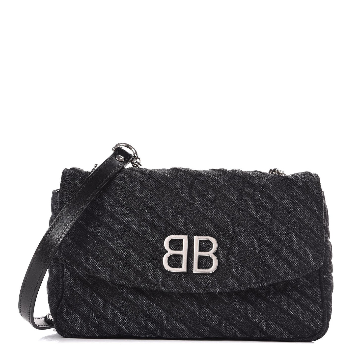 Destroyed Denim Jacquard Logo Matelasse BB Chain Wallet Black