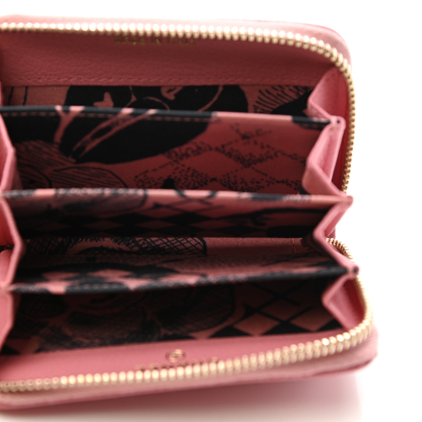 Goatskin Camellia Zip Coin Purse Pink