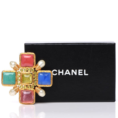 Chanel Gripoix Poured Glass Pearl Brooch Gold Multicolor 6 of 6