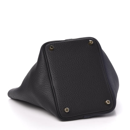 Hermes Taurillon Clemence Casaque Picotin Lock 18 PM Blue Nuit Black Bleu Frida 4 of 12