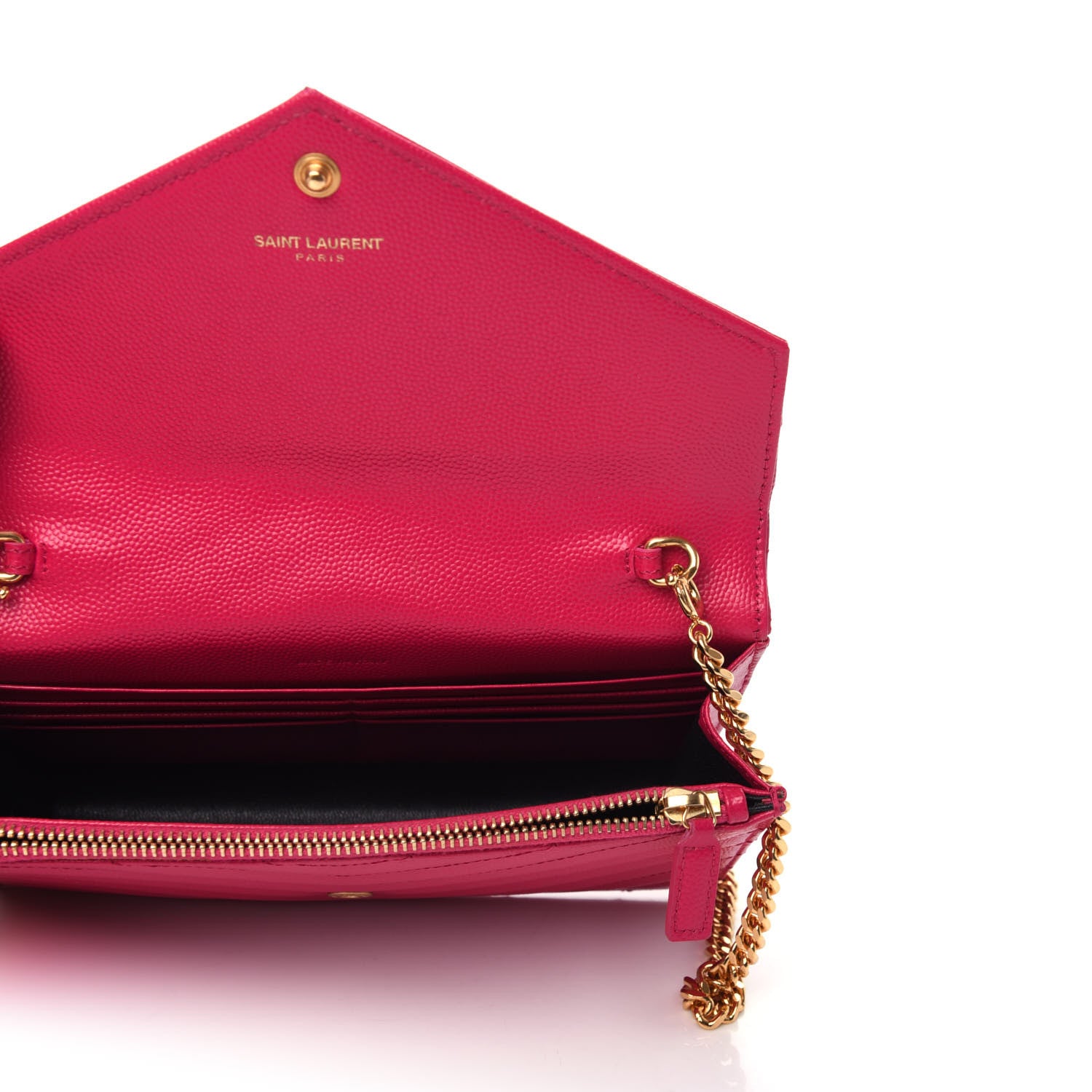 Saint Laurent Grain De Poudre Matelasse Chevron Monogram Envelope Chain Wallet Bubblegum 5 of 10