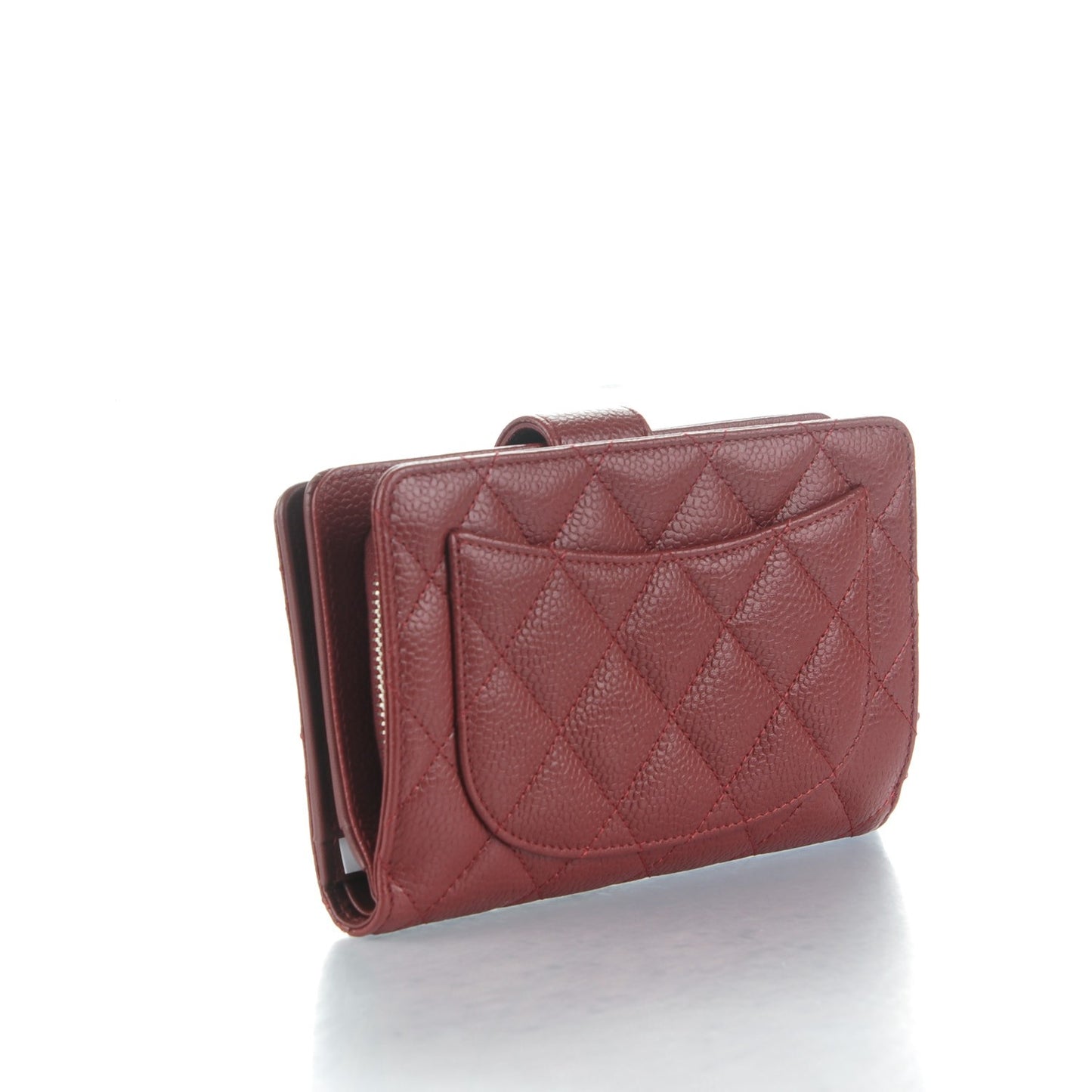 Caviar Quilted Zipped Pocket Wallet Dark Red