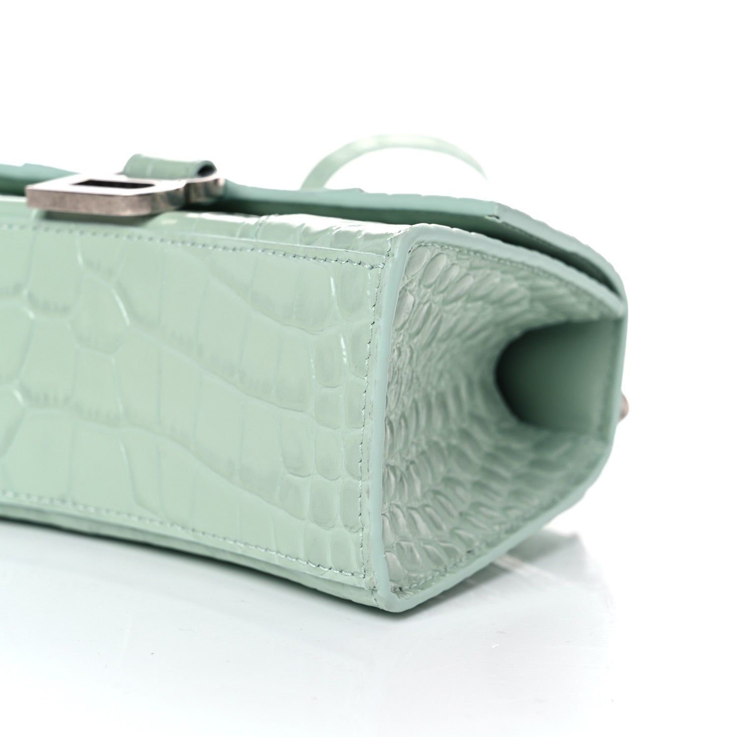 Balenciaga Shiny Calfskin Crocodile Embossed Hourglass Top Handle Bag XS Light Green 10 of 10
