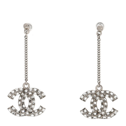 Chanel Baguette Crystal CC Drop Earrings Silver 1 of 3