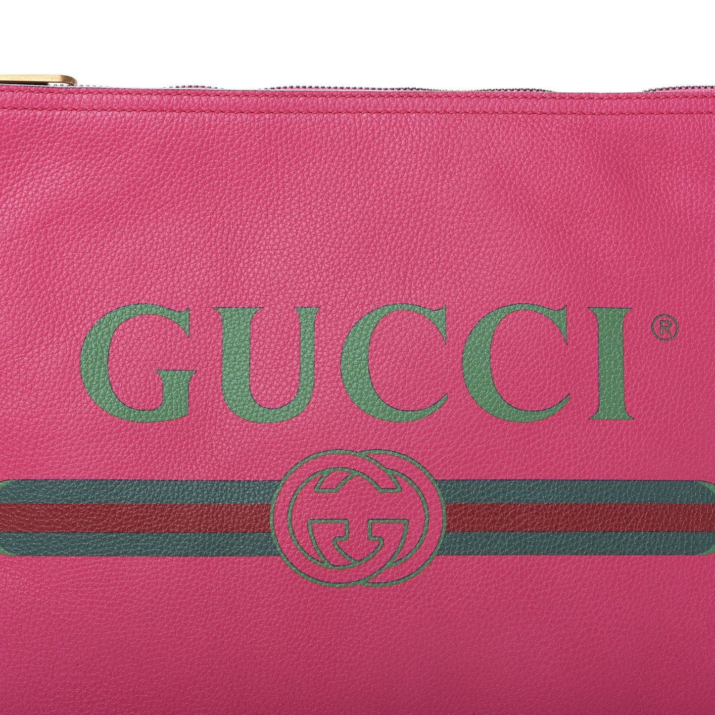 Pebbled Calfskin Medium Logo Portfolio Clutch Box Pink Green