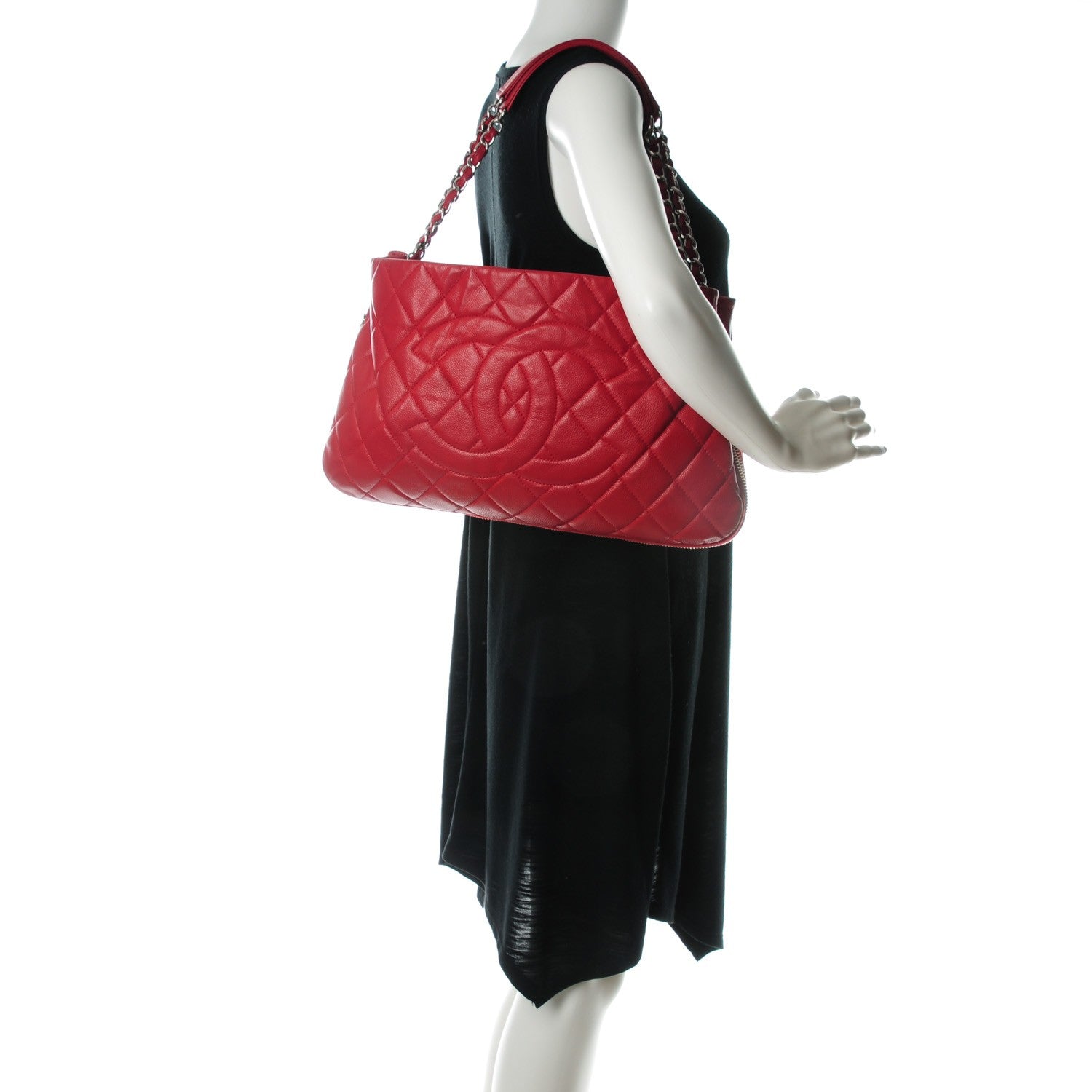 Chanel Caviar Quilted Expandable Zip Shoulder Bag Red 2 of 7